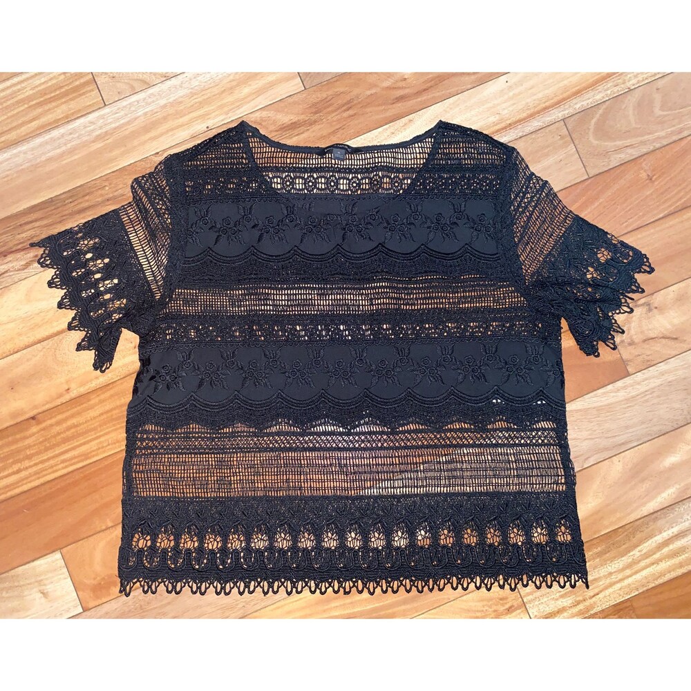 Banana Republic Black Eyelet Floral Lace Blouse Top sz Small S